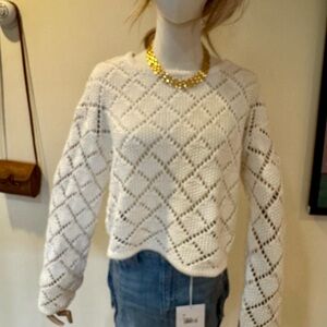 Z Supply Cream Diamond Openwork Crewneck Sweater
